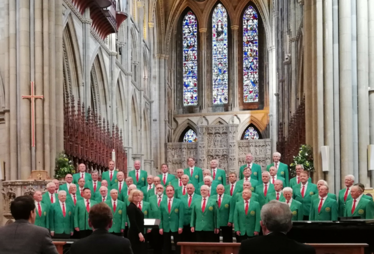 Preparing to sing in the International Male Voice Festival in Truro Cathedral.